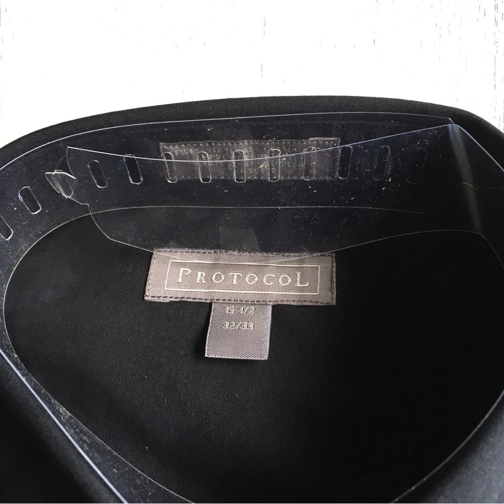 NWOT Protocol Black Dress Shirt Polyester/Cotton Blend Size 15 1/2 Sleeve 32/33 - Picture 6 of 7